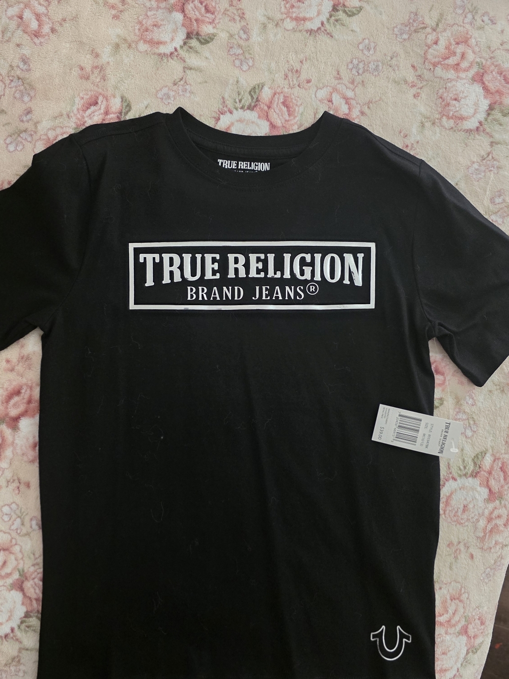 True Religion Black T-Shirt with White Logo Box